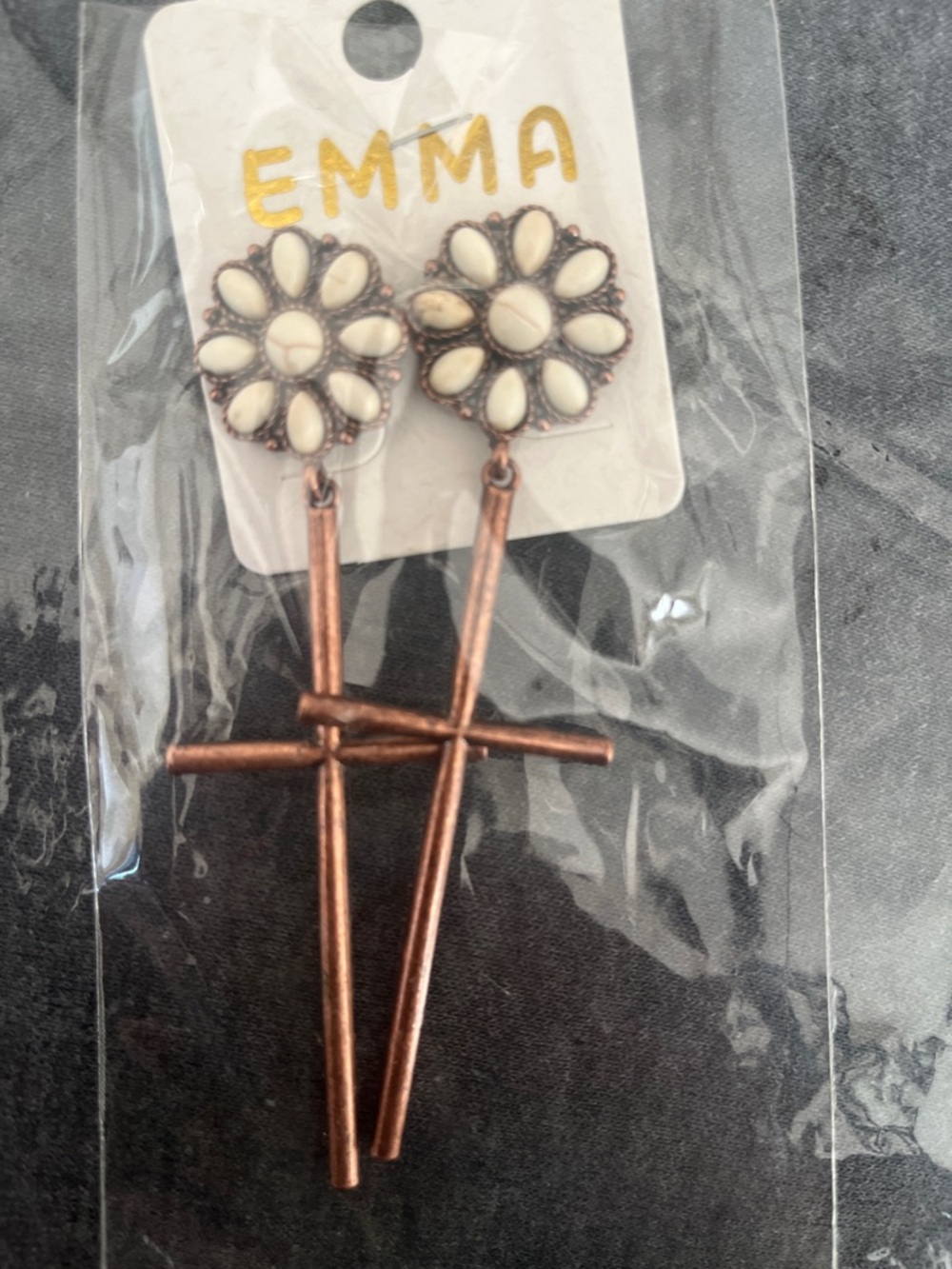 Emma Floral White Stone Cross Drop Earrings